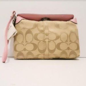 NEW Coach Corner Zip Wristlet, Light Brown and Pink Color